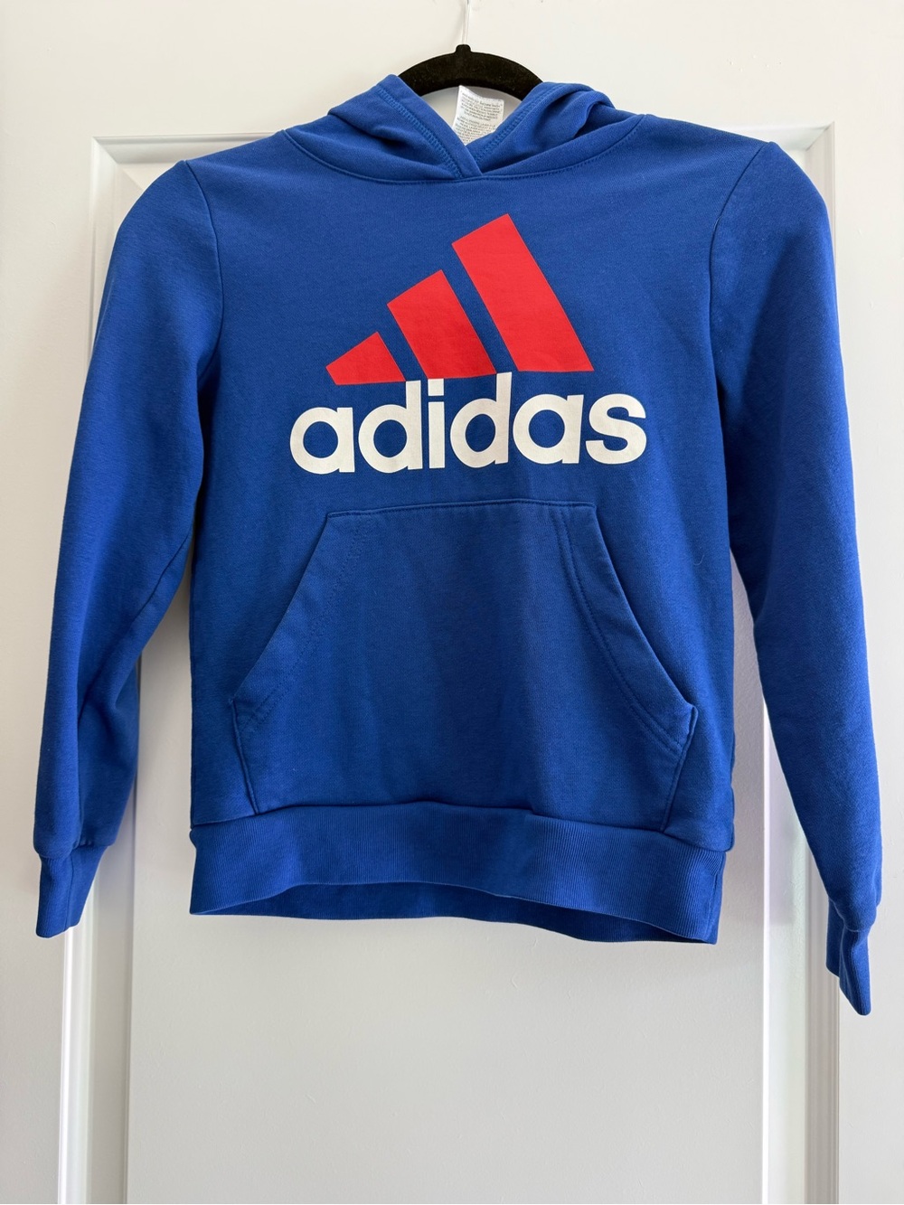 adidas Blue Hoodie with Red Logo and White Text